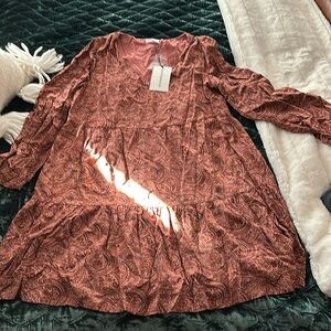 Pretty Lucky Brand knee length terracotta w black  print dress